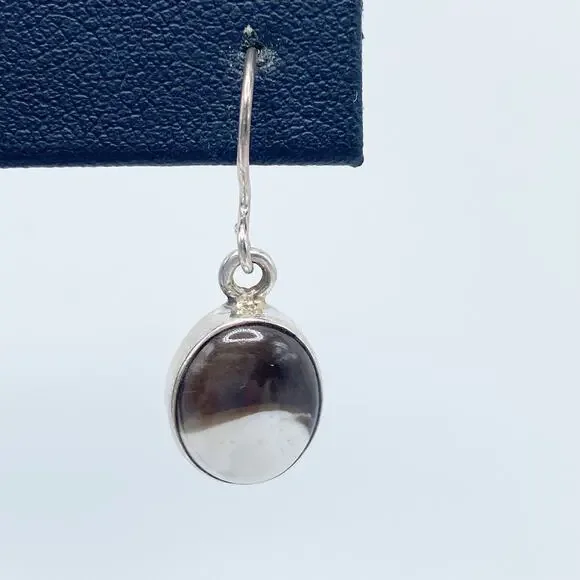 Sterling Silver Jasper Earrings Black White Dangle 1" - Picture 4 of 8